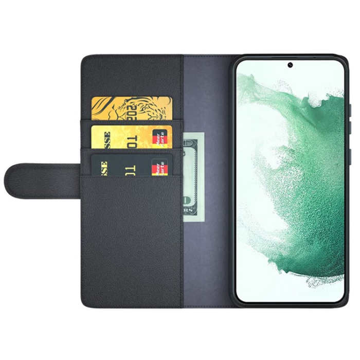 A-One Brand - Galaxy S23 Plånboksfodral Äkta Läder - Svart