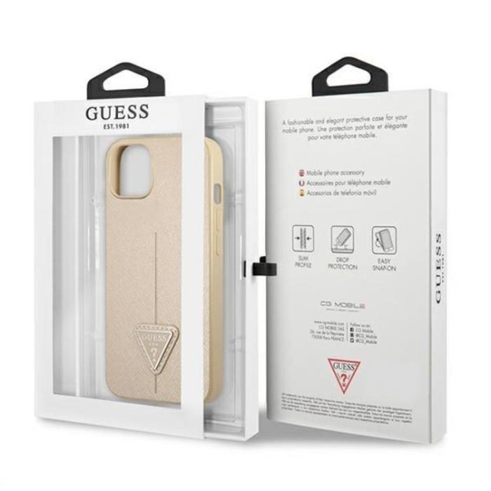Guess - Guess iPhone 13 Mini Skal Saffiano Triangle Logo - Beige
