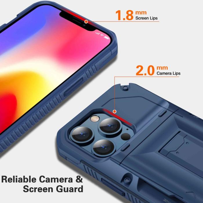OEM - iPhone 13 Pro Skal Korthållare Built-in Kickstand - Blå