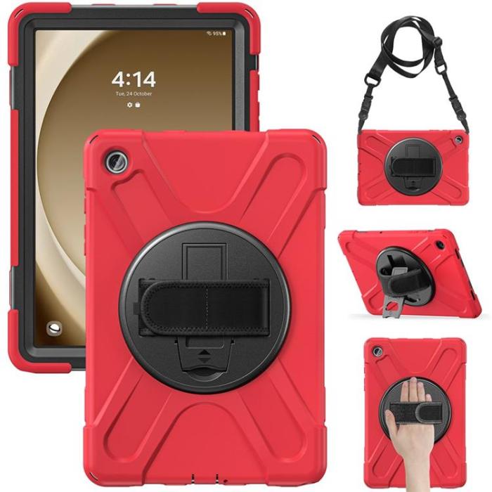 A-One Brand - Galaxy Tab A9 Plus Skal Kickstand Handrem Med Axelrem - Röd