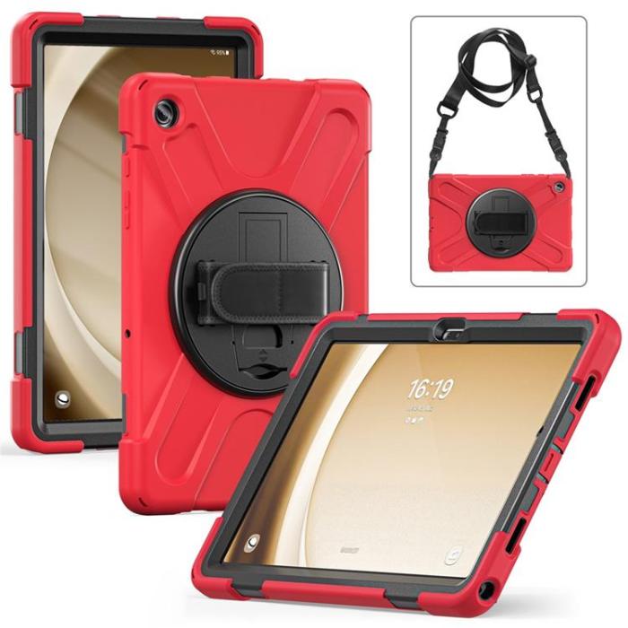 A-One Brand - Galaxy Tab A9 Plus Skal Kickstand Handrem Med Axelrem - Röd