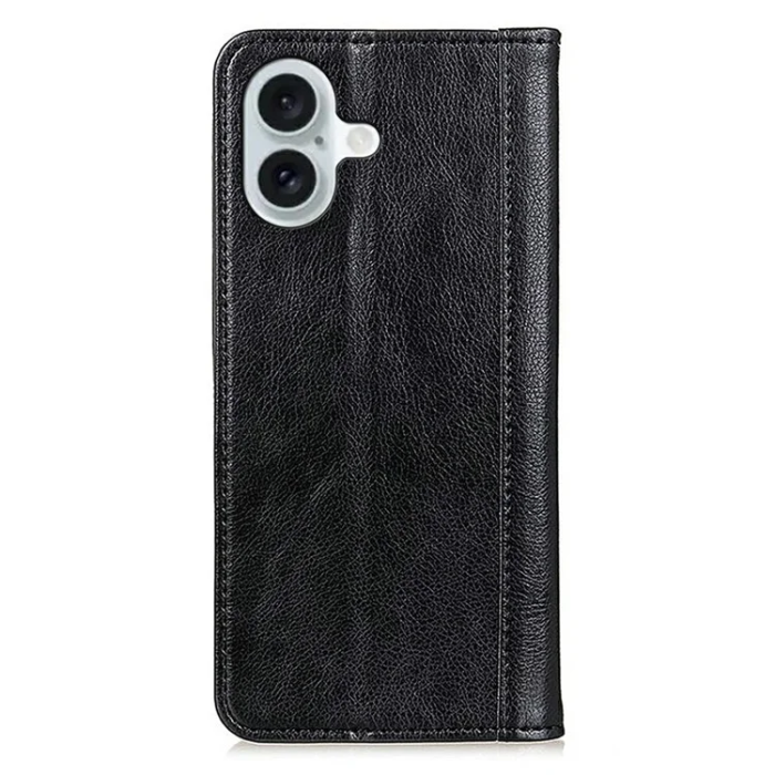 A-One Brand - iPhone 17 Plånboksfodral Äkta Läder Litchi - Svart