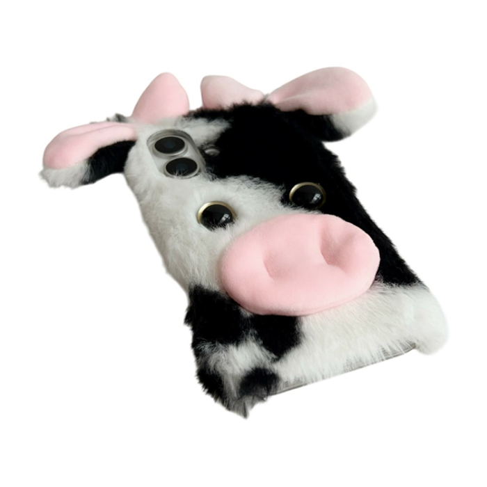 A-One Brand - iPhone 17 Mobilskal Fluffy Cute Cow Plush TPU - Rosa