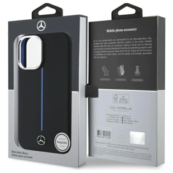 Mercedes - Mercedes iPhone 16 Mobilskal MagSafe Silikon Blå Stripe - Svart