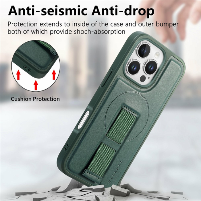 CASENEO - CASENEO iPhone 16 Pro Max Mobilskal MagSafe med Handrem - Grön