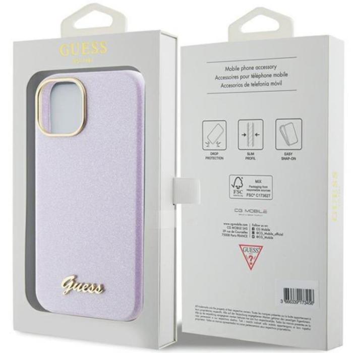Guess - Guess iPhone 15 Mobilskal Glitter Glossy Script - Lila