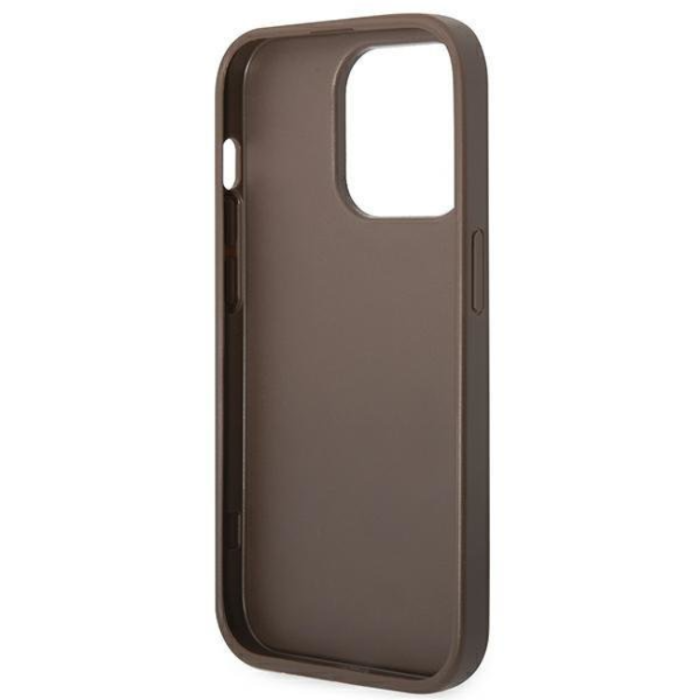 Guess - GUESS iPhone 14 Pro Max Skal Saffiano Metall Gold Logo - Brun
