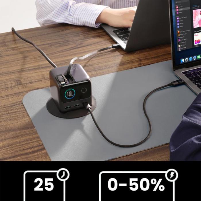 Joyroom - Joyroom Bordsladdare 140W med 5 Portar GaN Dubbla Utdragbara Kablar