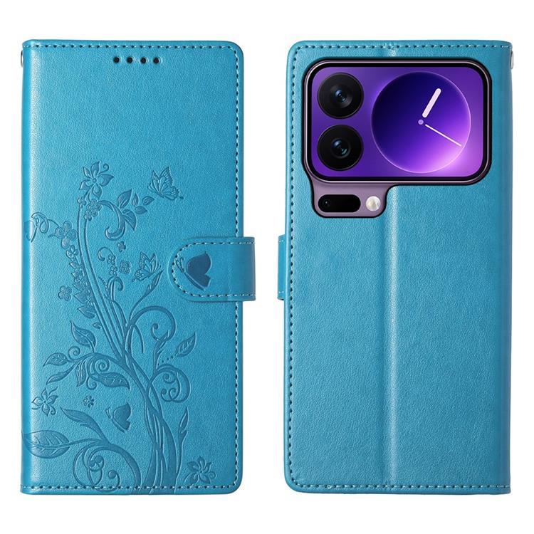 Xiaomi 17 Pro Max Plånboksfodral Floral Imprint Med Handledsrem - Blå | 2353 | AlltMobil
