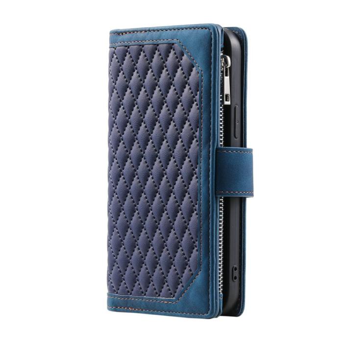 Amorus - Samsung Galaxy S26 Plånboksfodral Rhombus Stitching Line Konstläder - Blå