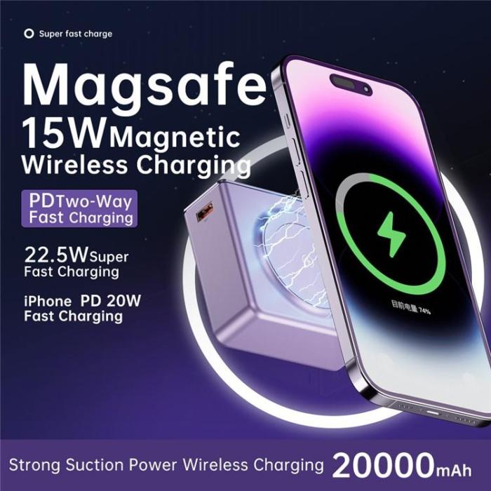 A-One Brand - Magsafe Powerbank 20000mAh Q7 15W Magnetic Trådlös - Vit