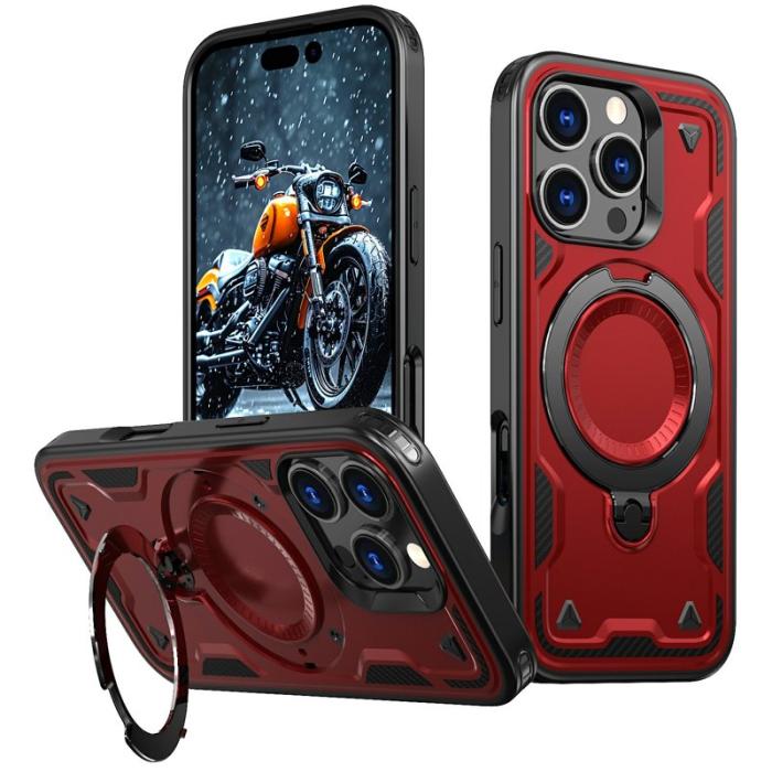 N/A - Mobilskal till iPhone 16 Pro Plast Militärt Skydd Kickstand - Röd