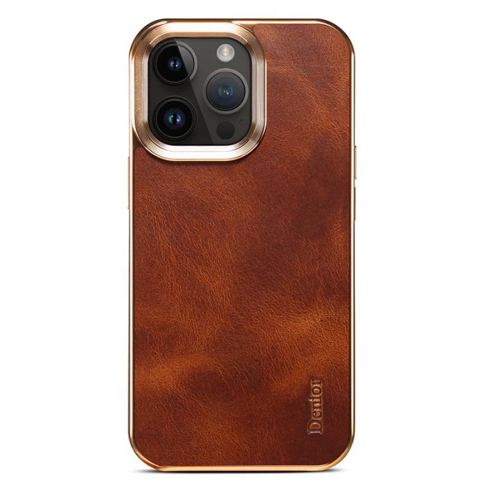 DENIOR - DENIOR Mobilskal till iPhone 15 Pro Äkta Läder + PC + TPU - Brun