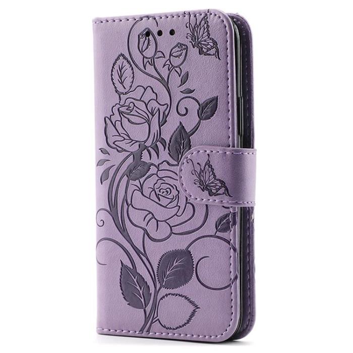 A-One Brand - Galaxy S26 Konstläder Plånboksfodral Imprinted Rosa Butterfly - Lila