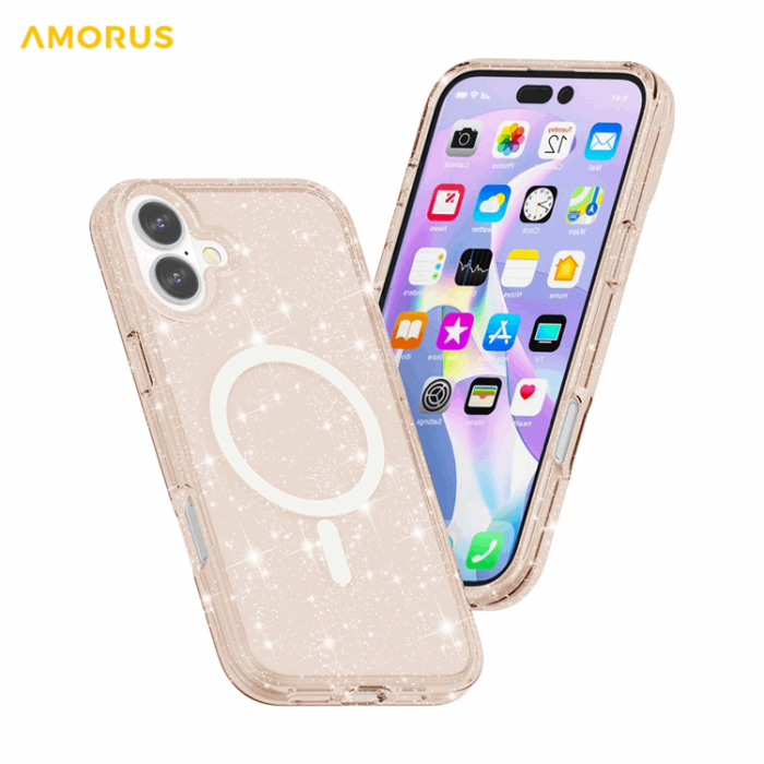 AMORUS - AMORUS Mobilskal till iPhone 17 Magsafe Glitter Powder PC + TPU - Guld