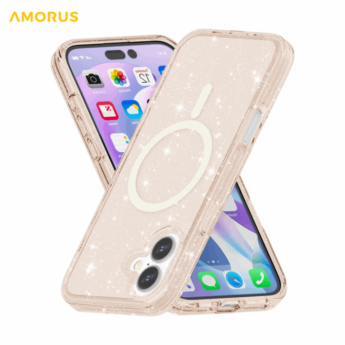 AMORUS - AMORUS Mobilskal till iPhone 17 Magsafe Glitter Powder PC + TPU - Guld