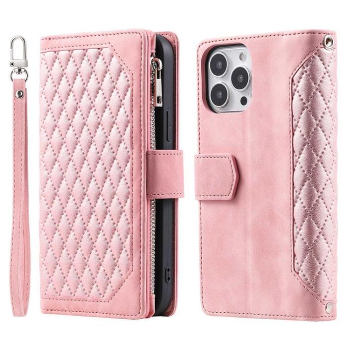 UTGATT1 - iPhone 13 Pro Max Plånboksfodral Rhombus Grid - Rosa