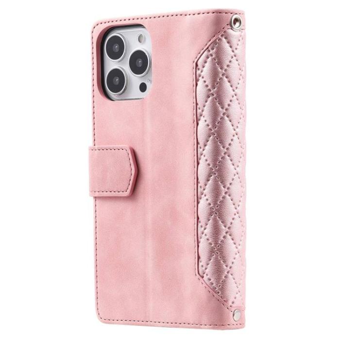 UTGATT1 - iPhone 13 Pro Max Plånboksfodral Rhombus Grid - Rosa