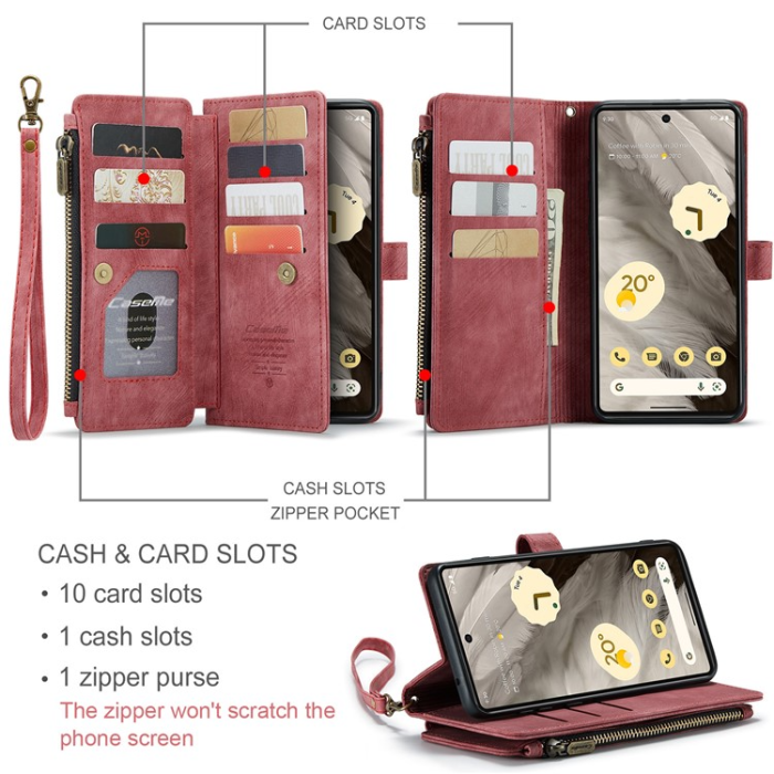 Caseme - CASEME Google Pixel 7A Plånboksfodral C30 Zipper - Röd