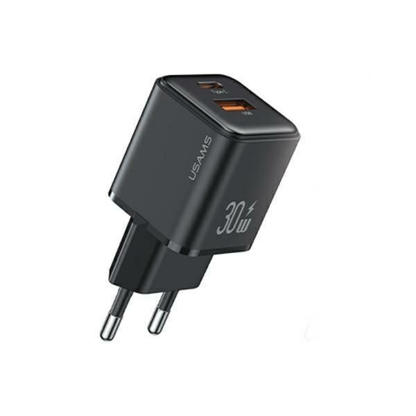 USAMS Väggladdare 1xUSB+1xUSB-C PD 30W 3A PD3.0 X-ron Series – Svart