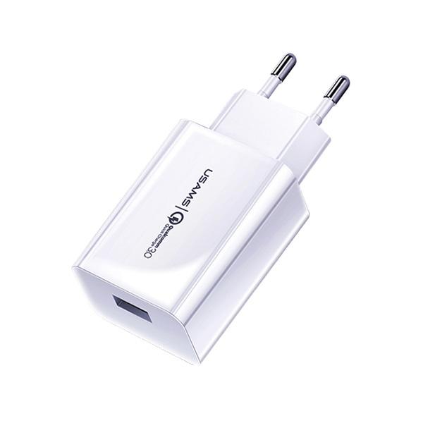 USAMS Väggladdare 1xUSB T22 18W 3A QC3.0 (US-CC083) – Vit