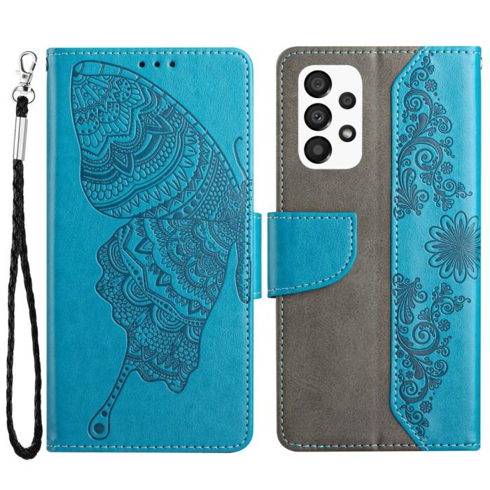 OEM - Butterfly Flower Imprinted Plånboksfodral Galaxy A33 5G - Blå