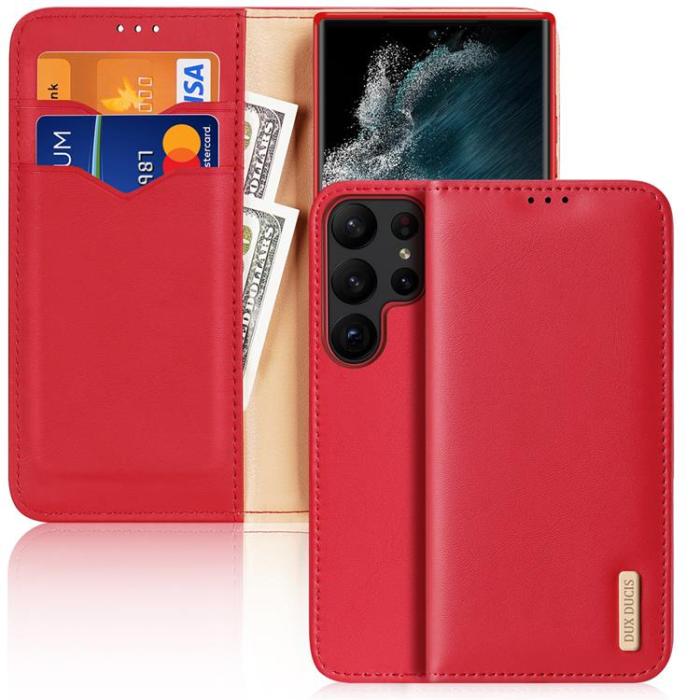 DuxDucis - Dux Ducis Galaxy S23 Ultra Plånboksfodral Äkta Läder RFID Hivo - Röd