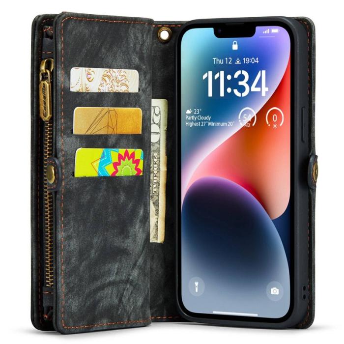 Caseme - CASEME 008 Mobilskal till iPhone 14 Plus KonstLäder Magnetisk Handväska Svart