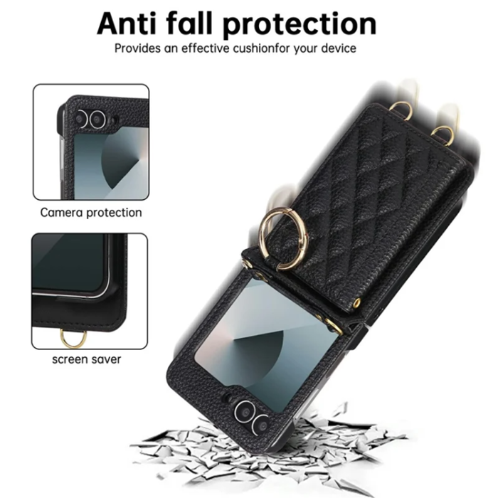 A-One Brand - Galaxy Z Flip 7 FE / Z Flip 6 Mobilskal Korthållare Kickstand Rhombus - Svart