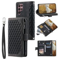 OEM - Samsung Galaxy S26 Ultra Pl&aring;nboksfodral Rhombus Stitching Line Konstl&auml;der Svart
