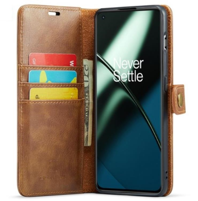 DG.MING - DG.MING OnePlus 11 Plånboksfodral Äkta Läder 2-i-1 - Brun