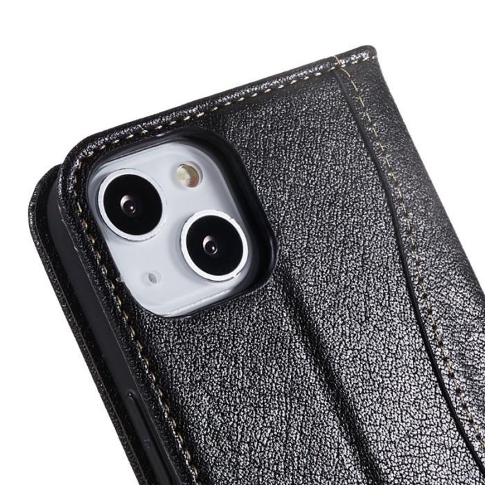 FIERRE SHANN - FIERRE SHANN Plånboksfodral för iPhone 14 Plus - Äkta läder - Svart