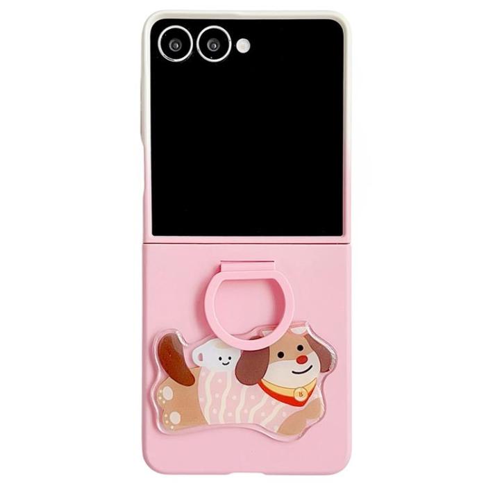 A-One Brand - Galaxy Z Flip 7 Mobilskal Silikon Ring Med Sticker - Gradient Rosa