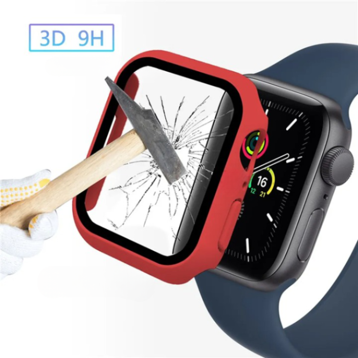 OEM - 2-i-1 Skal med Hädat glas Apple Watch 7/8 (45mm) - Röd