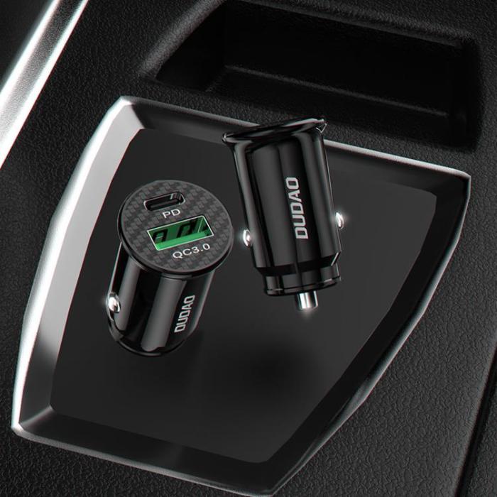 UTGATT1 - Dudao Fast USB-C PD / USB Billaddare QC3.0 3A - Svart