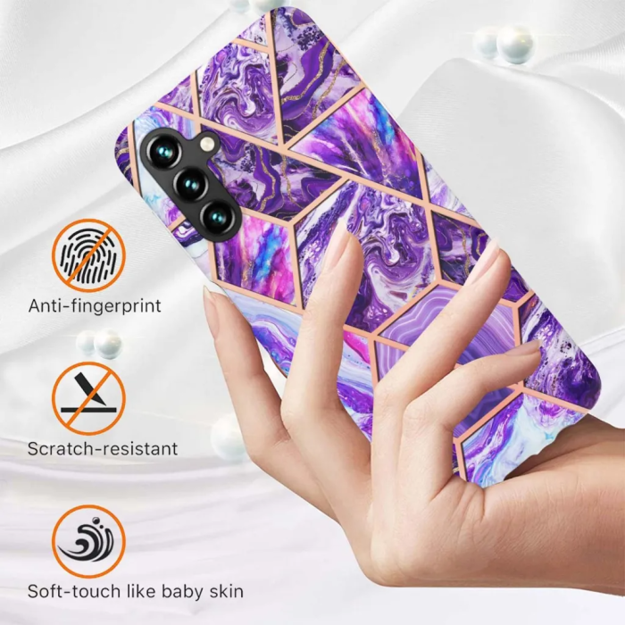Taltech - Galaxy A14 5G/4G Mobilskal Marmorerat YB IMD - Mörklila
