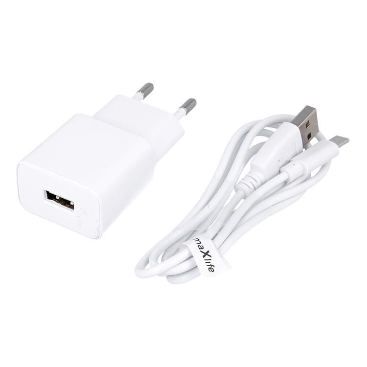 Maxlife Väggladdare 1x USB 1A + USB-C Kabel - Vit | 505295 | AlltMobil