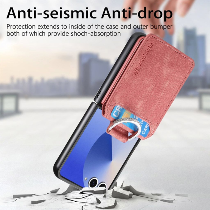 A-One Brand - Galaxy Z Flip 7 Mobilskal Korthållare med Ring - Rosa