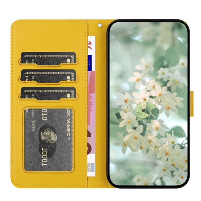 OEM - Samsung Galaxy S26 Plånboksfodral Blommönster Konstläder Flip - Gul
