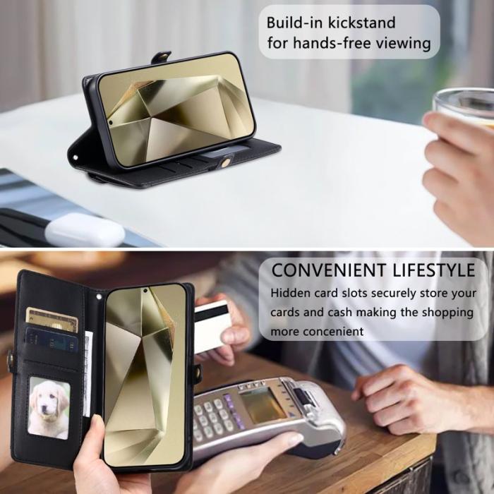 OEM - Samsung Galaxy S26 Plus Plånboksfodral Konstläder Med Handrem Ställ - Svart