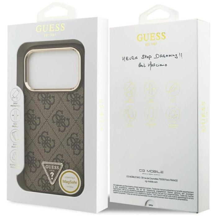 Guess - Guess iPhone 17 Pro Mobilskal MagSafe 4G Triangle Logo - Brun Guld