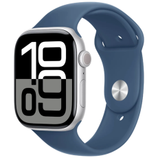 Apple - Apple Watch Series 10 46mm (GPS) Silver (Rubber Band Blå M/L)
