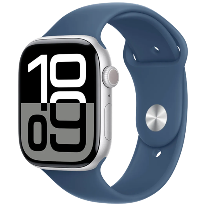 Apple - Apple Watch Series 10 46mm (GPS) Silver (Rubber Band Blå M/L)