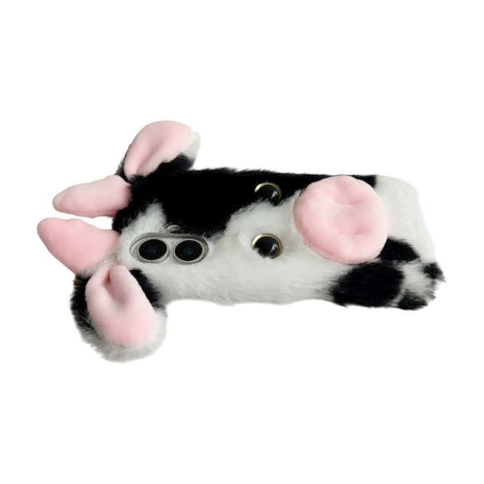 A-One Brand - iPhone 17 Mobilskal Fluffy Cute Cow Plush TPU - Rosa