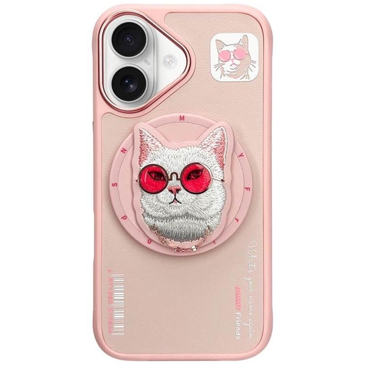 Nimmy iPhone 16 Mobilskal MagSafe Glasses Cool Cat - Rosa | 2353 | AlltMobil