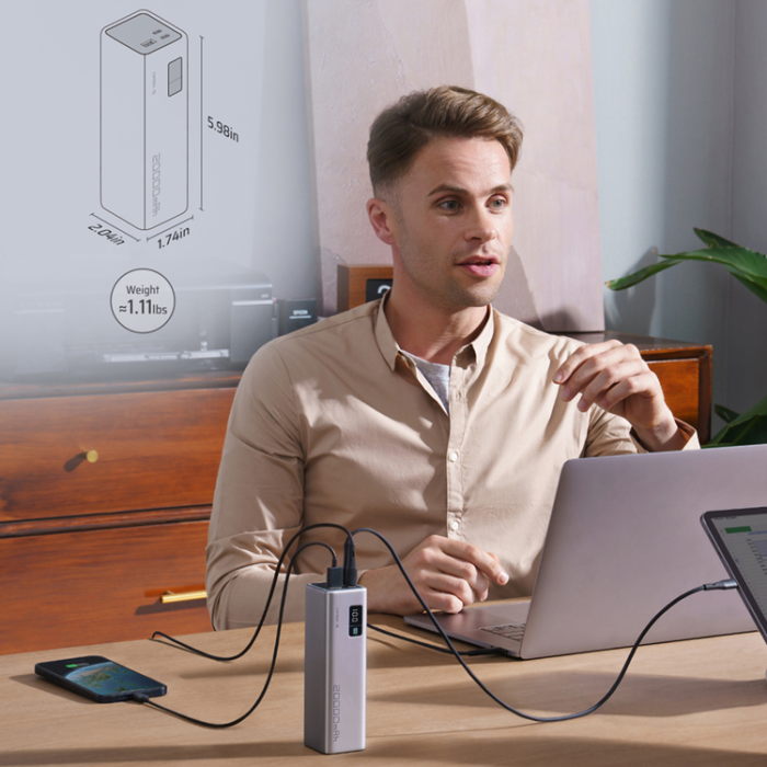 Cuktech - Cuktech Powerbank 20000 mAh 100W 2xUSB-C 1xUSB-A - Grå