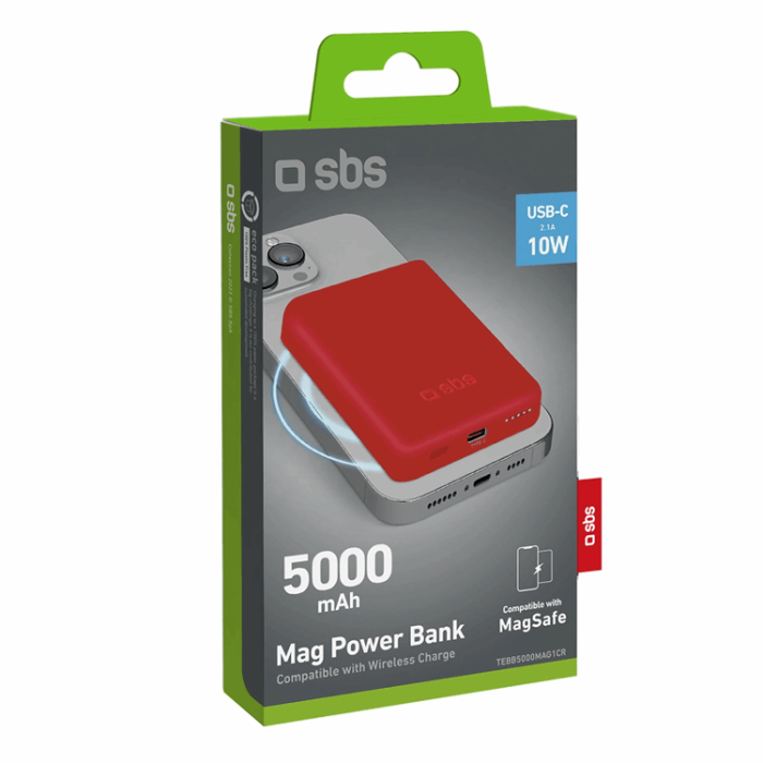 SBS - SBS MagSafe Trådlös Power Bank 5000 mAh USB-C - Röd