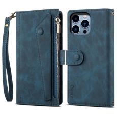OEM - iPhone 14 Pro Max Plånboksfodral Flap Zipper Strap - Blå