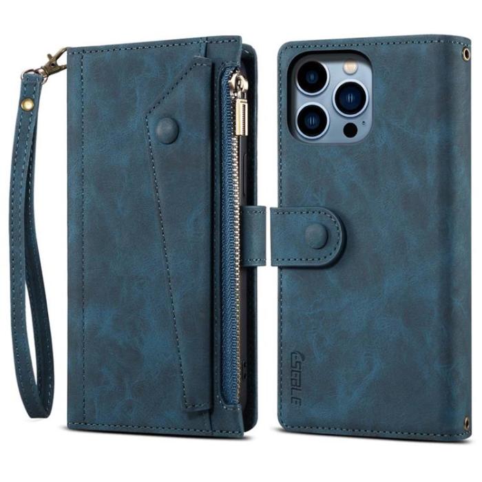 OEM - iPhone 14 Pro Max Plånboksfodral Flap Zipper Strap - Blå