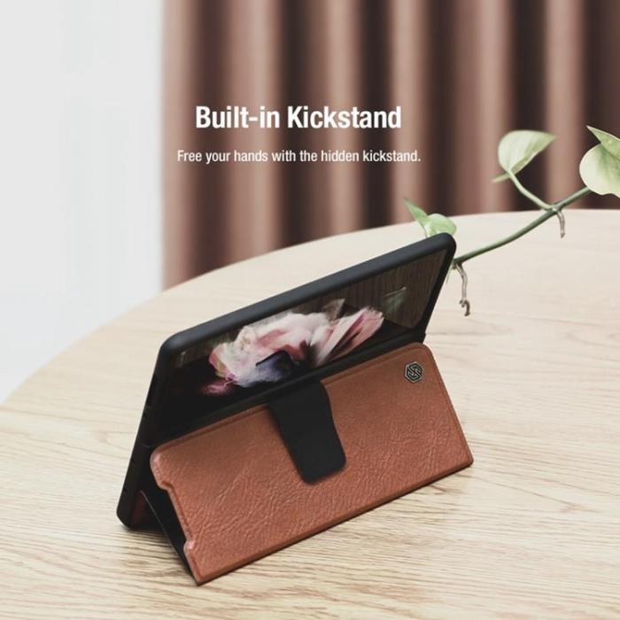 Nillkin - Nillkin Galaxy Z Fold 4 Plånboksfodral Äkta Läder Qin Series - Svart